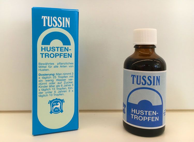 Tussin Hustentropfen - Abbildung eines Fläschchens Tussin Hussen Tropfen, das zur Linderung von Husten eingesetzt wird