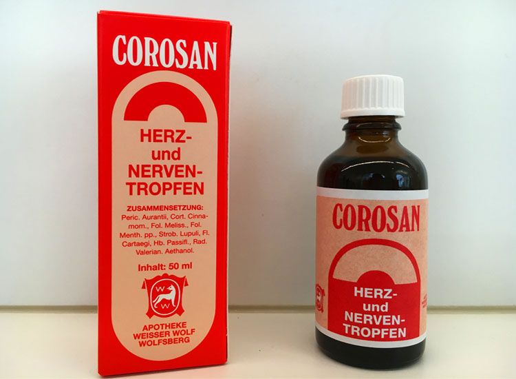 Corosan Herz- und Nerventropfen - Produktabbildung von Corosan mit Verpackung